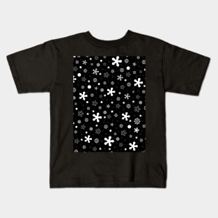 black and white uneven floral pattern Kids T-Shirt